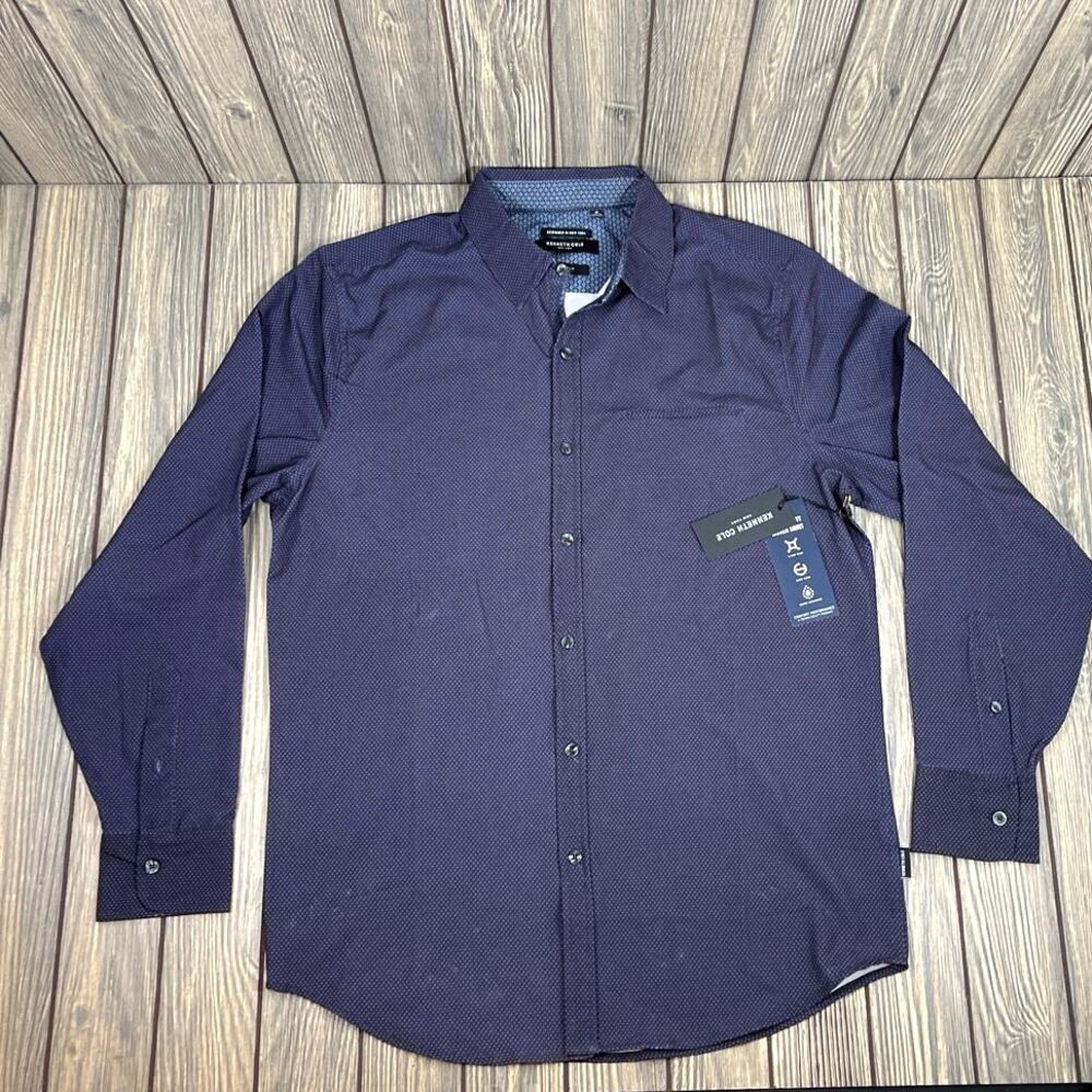 Kenneth Cole Mobility Woven Shirt Long Sleeve Button Performance Comfort M Slim